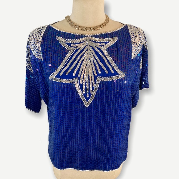 Vintage Sequin Royal Blue Top - Picture 2 of 10